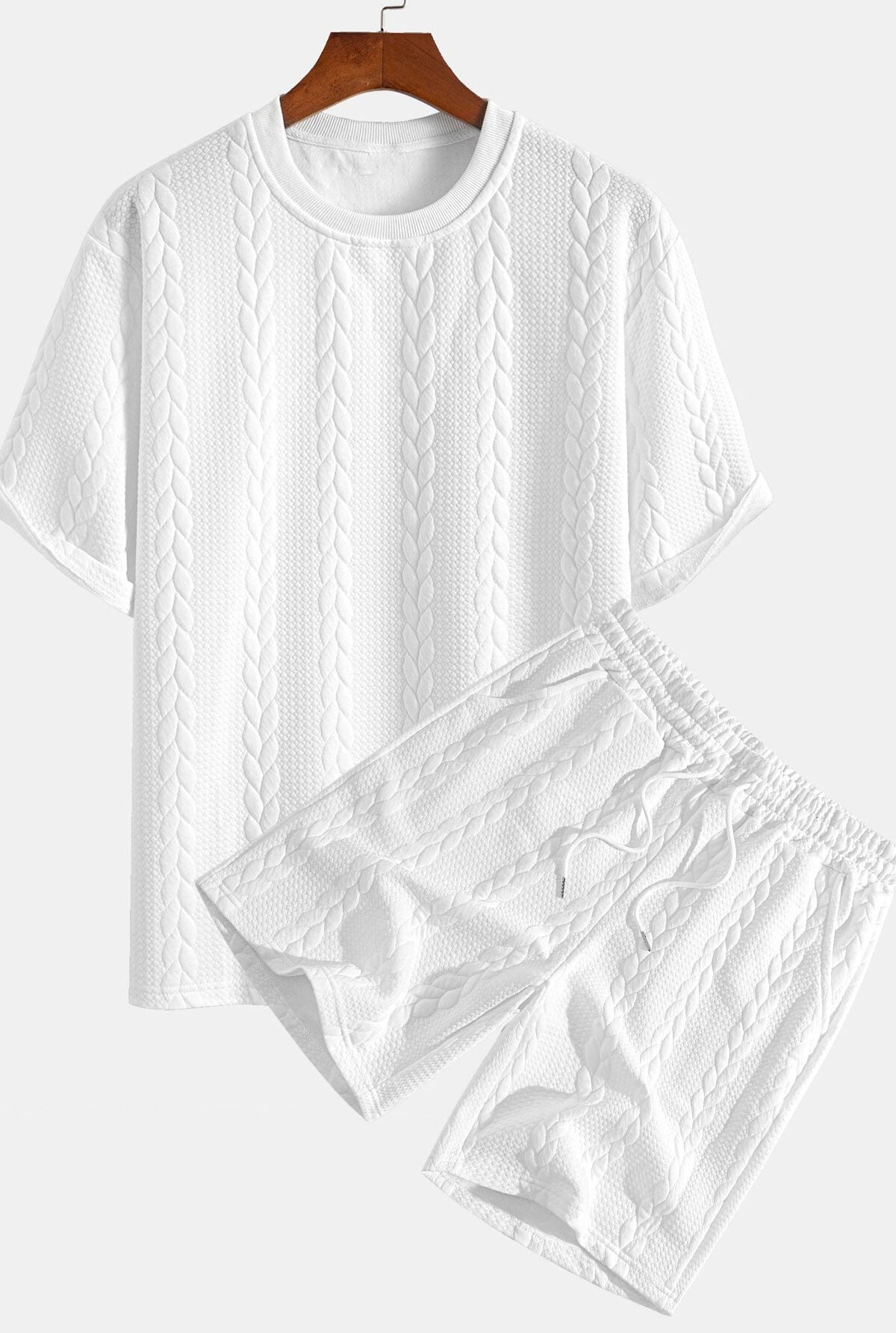 Relax Fit Mid-Length Sleeve Twist Jacquard T-Shirt & Shorts
