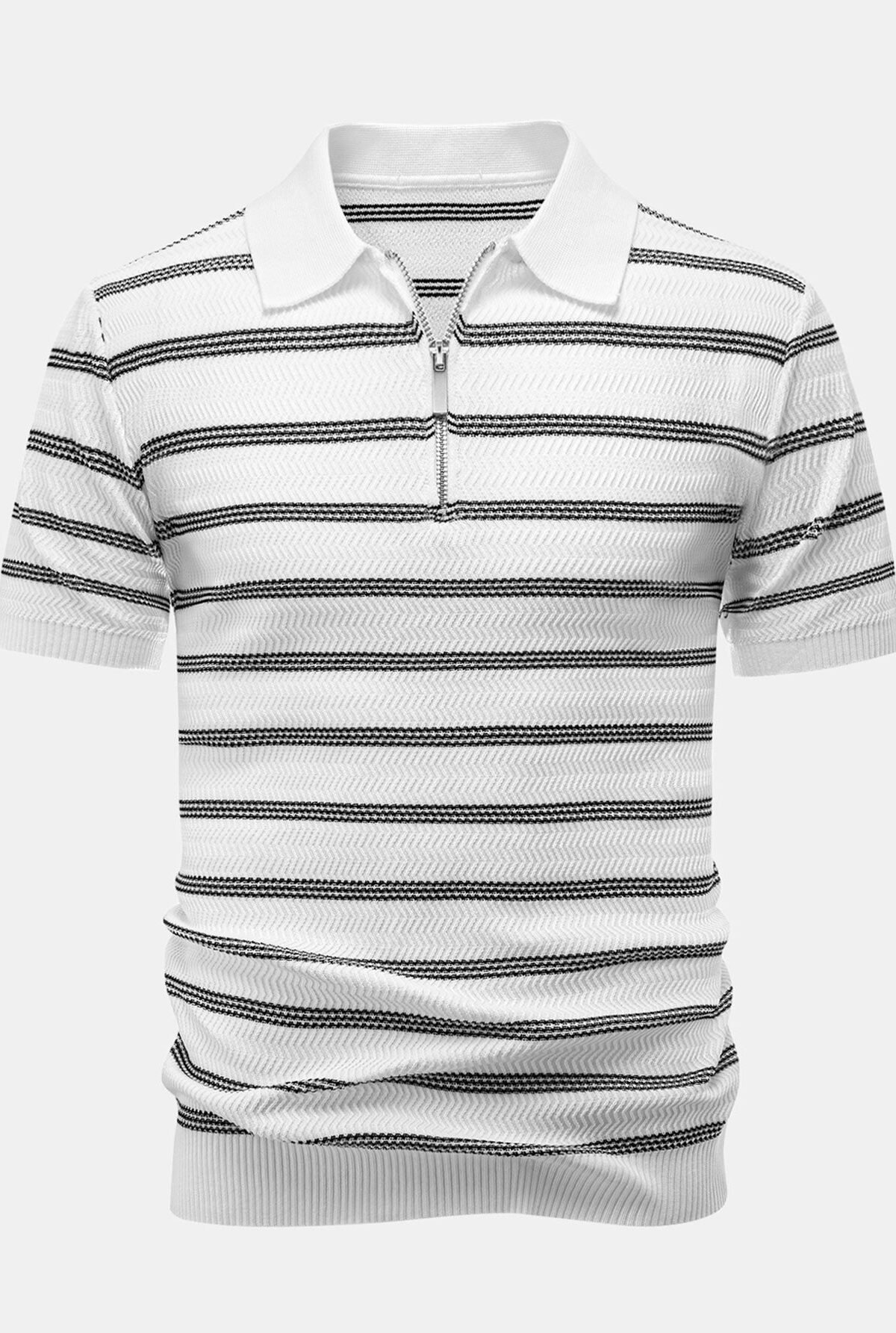 Striped Zipper Knit Polo
