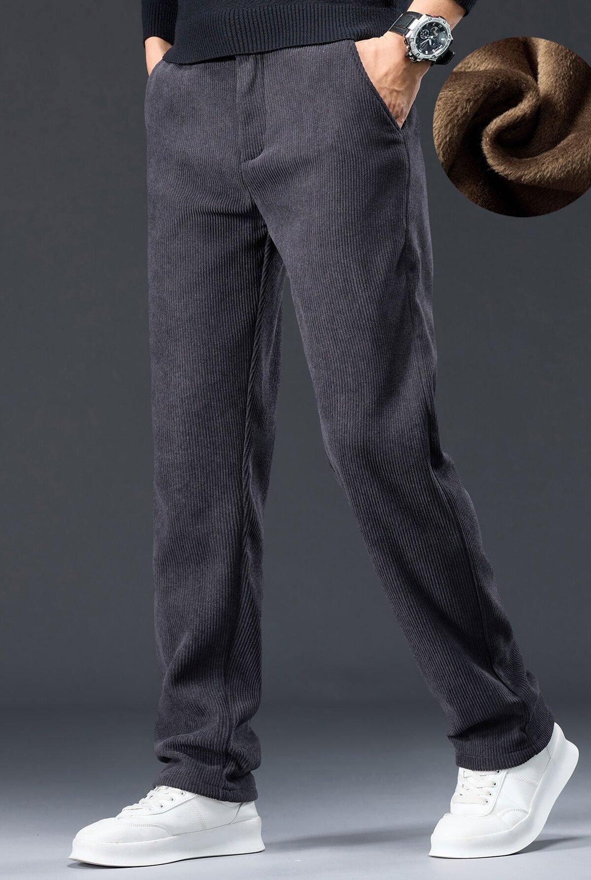 Warm Fleece-Lined Winter Straight Leg Corduroy Pants