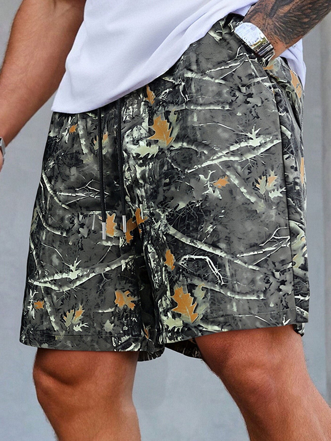 Forest Camo Print Drawstring Shorts