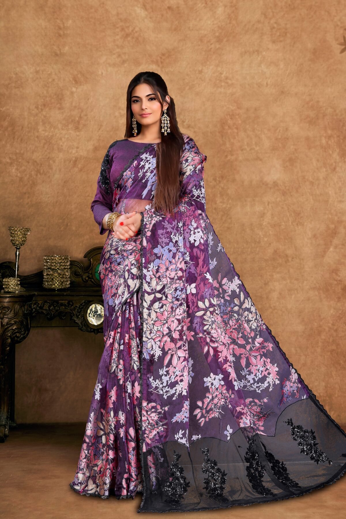 Deep Plum Embellished Premium Silk Saree