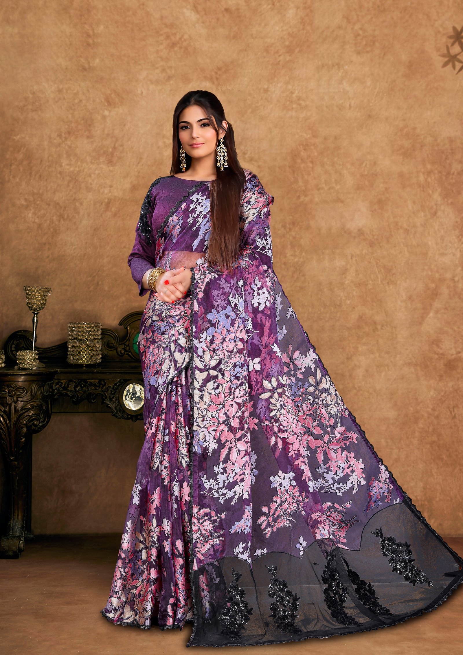 Deep Plum Embellished Premium Silk Saree