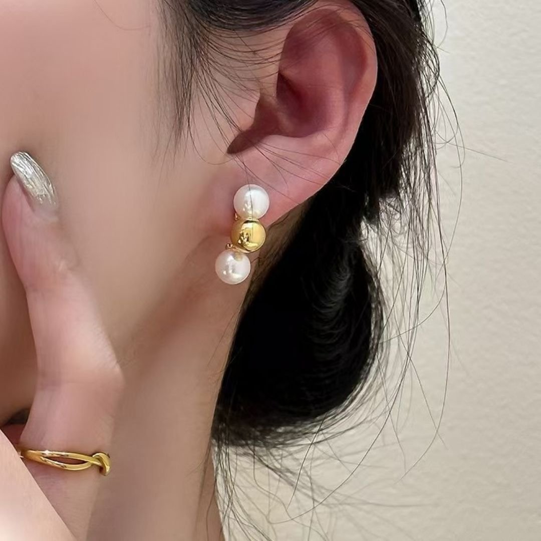 Gilded Pearl Trinity Earrings