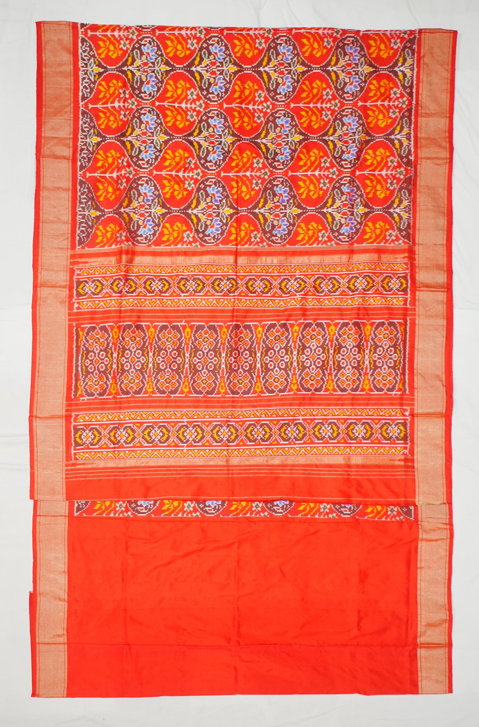 Red Ikat Patola Handloom Saree With Multicolor Border