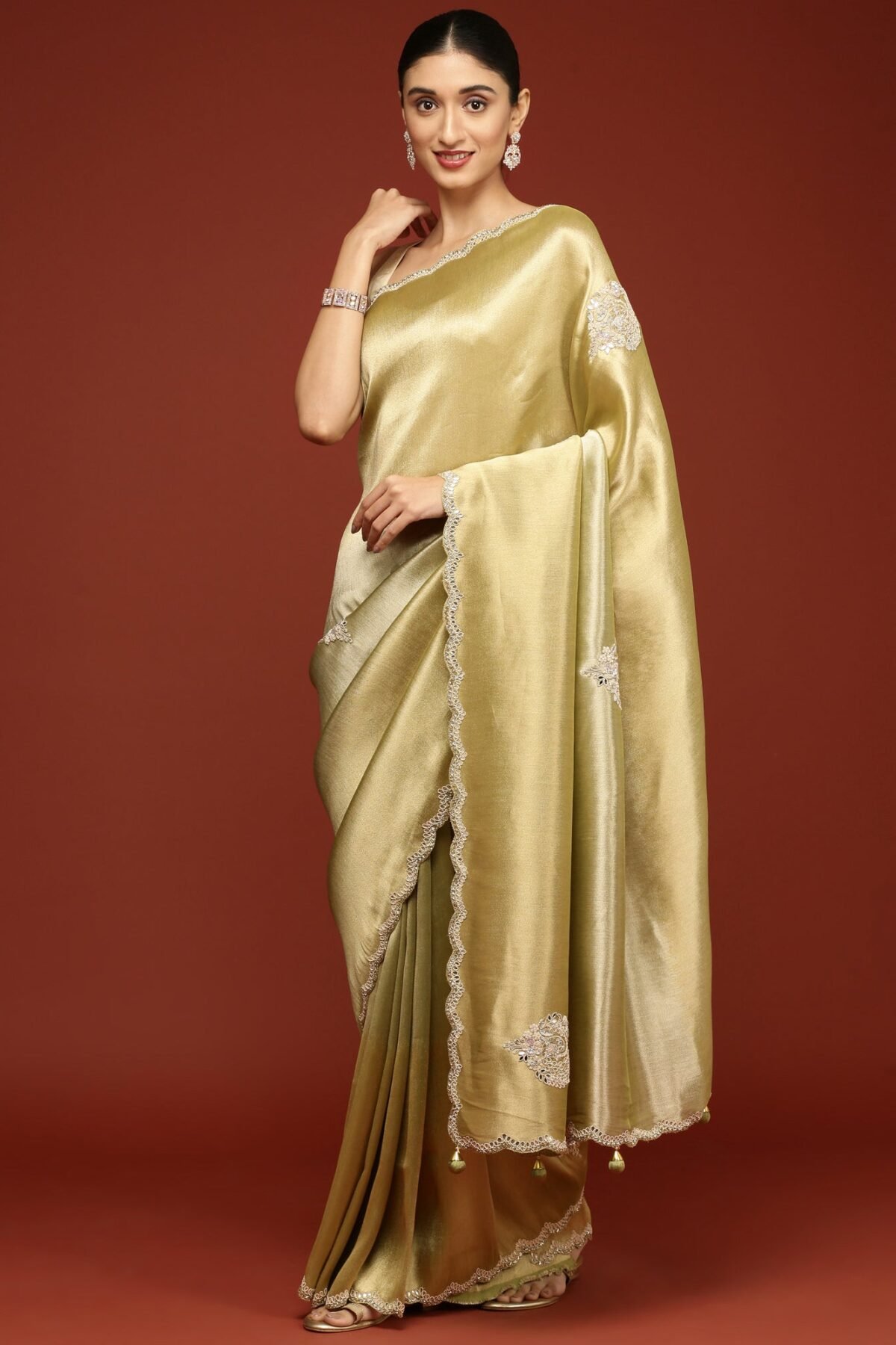 Pista Green Tissue Embroidery Saree