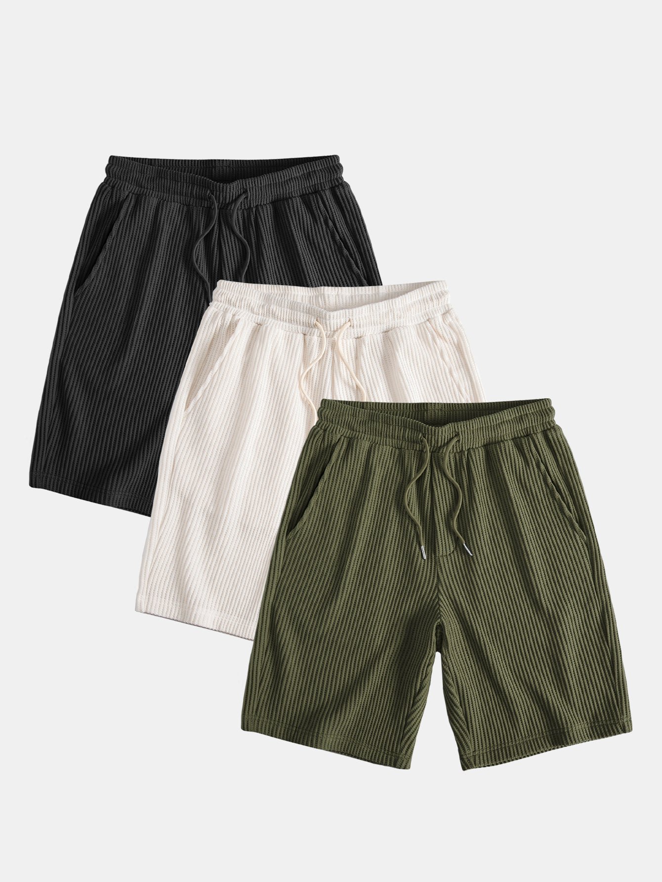3 Pieces Drawstring Knitted Waffle Shorts