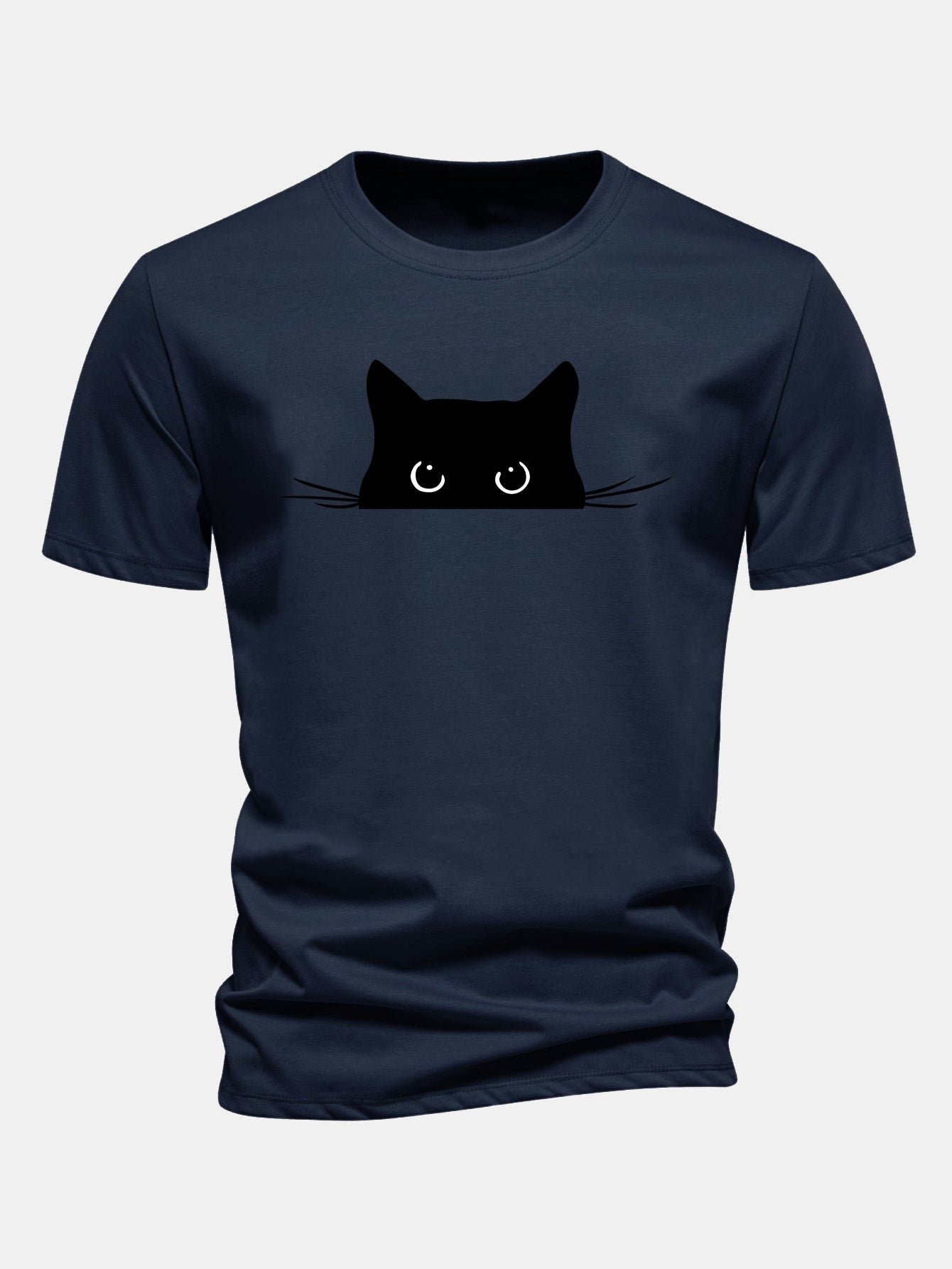 Regular Fit Black Cat Print Cotton T-Shirt