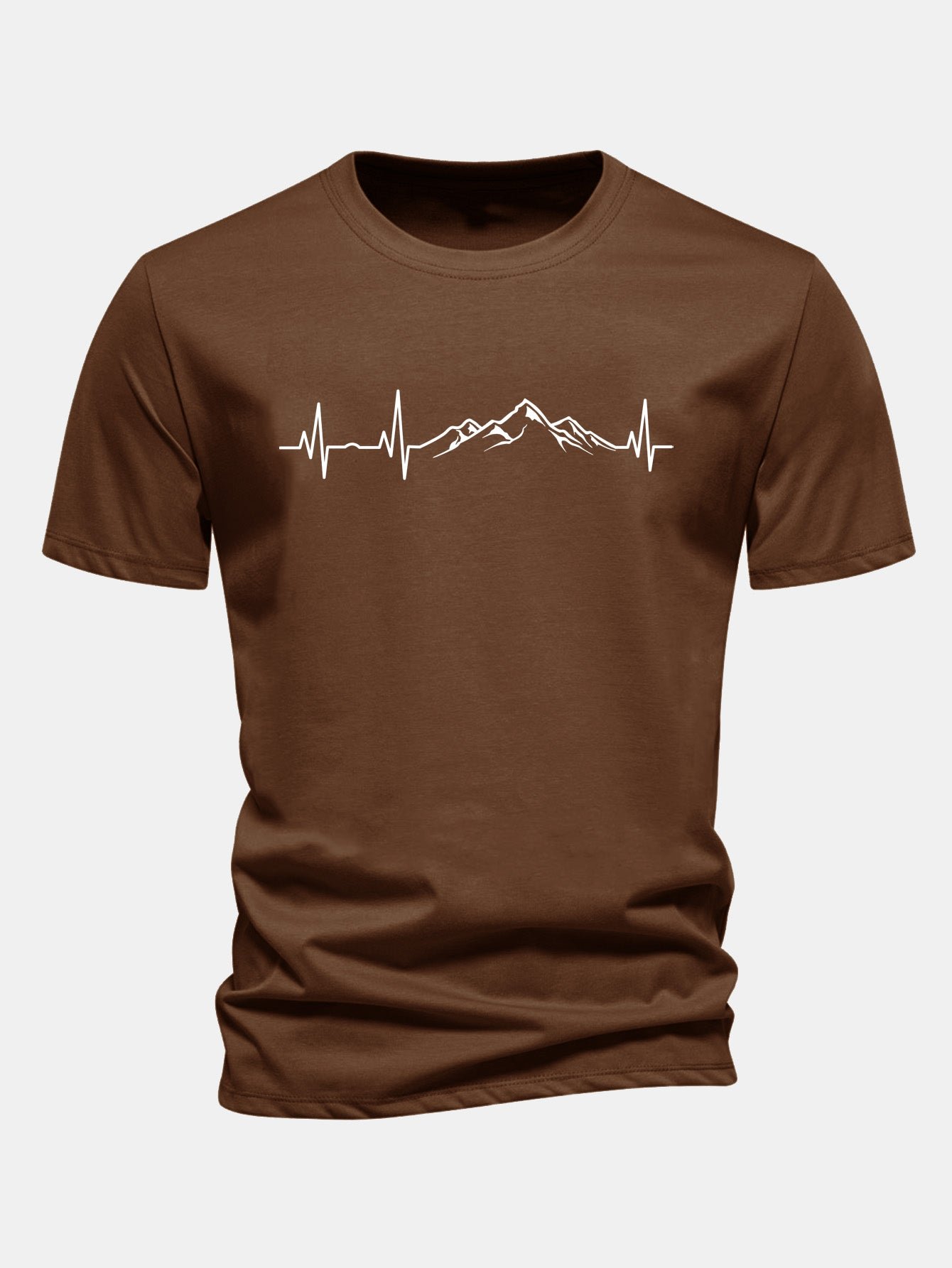 Regular Fit Heartbeat Mountain Print Cotton T-Shirt