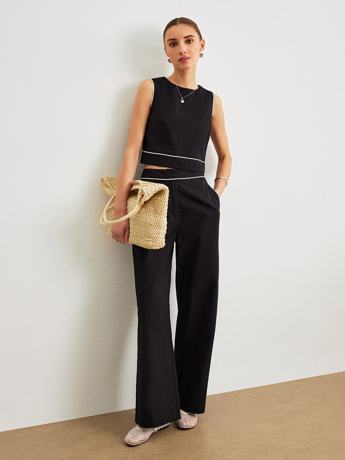 Cotton and Linen Pants Set With Pockets