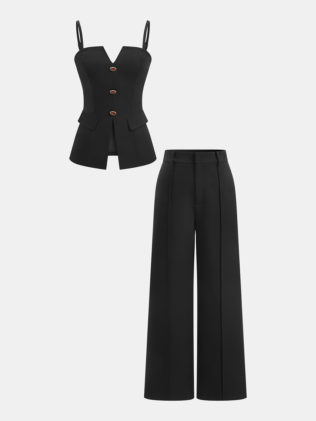 Buttoned Cami Top and Wide Leg Pants Set