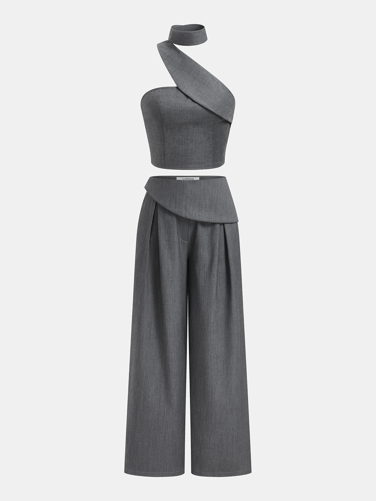 Asymmetrical Halter Crop Top and Pants Set