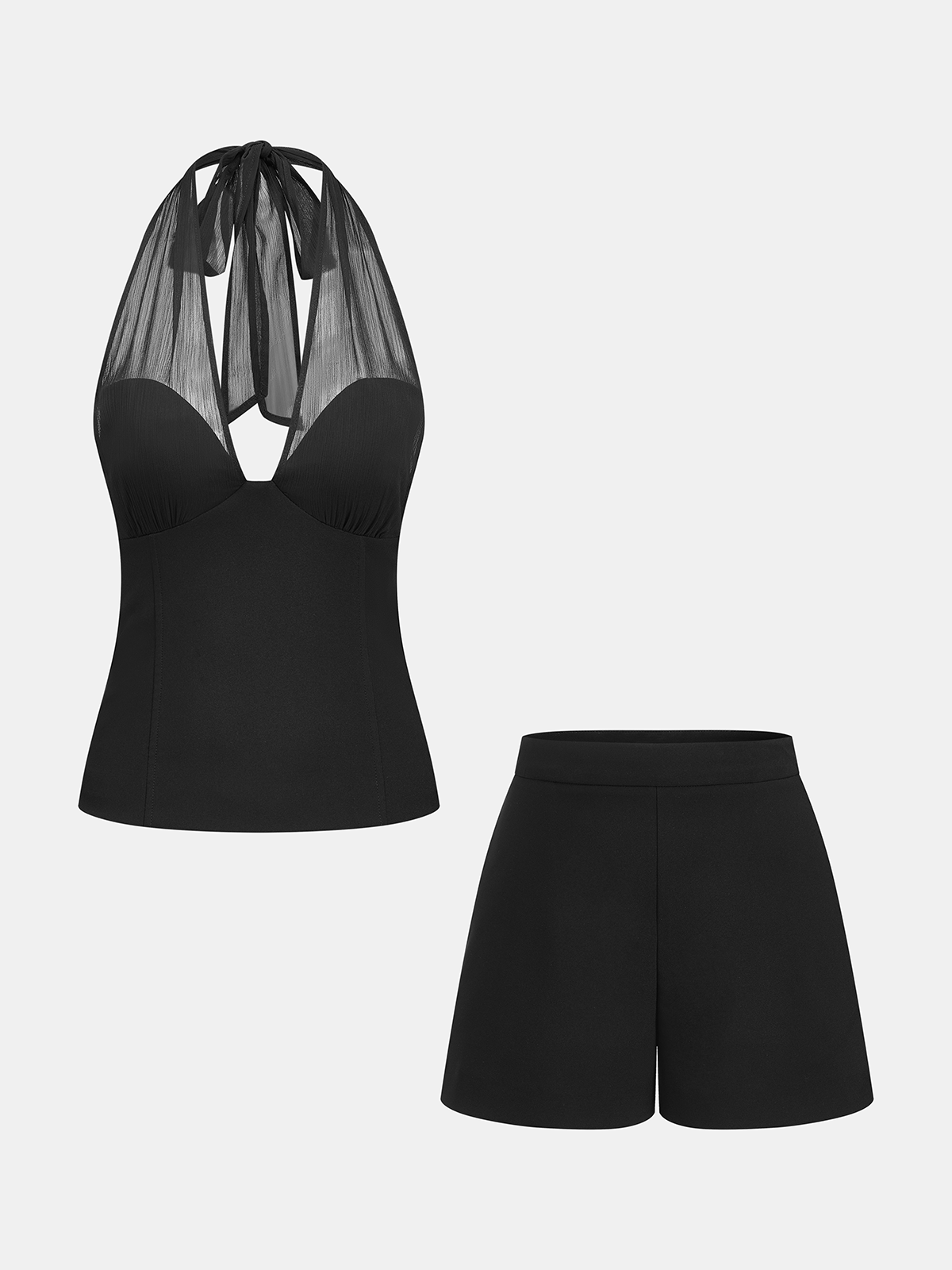 Sheer Halter Neck Top and Shorts Set
