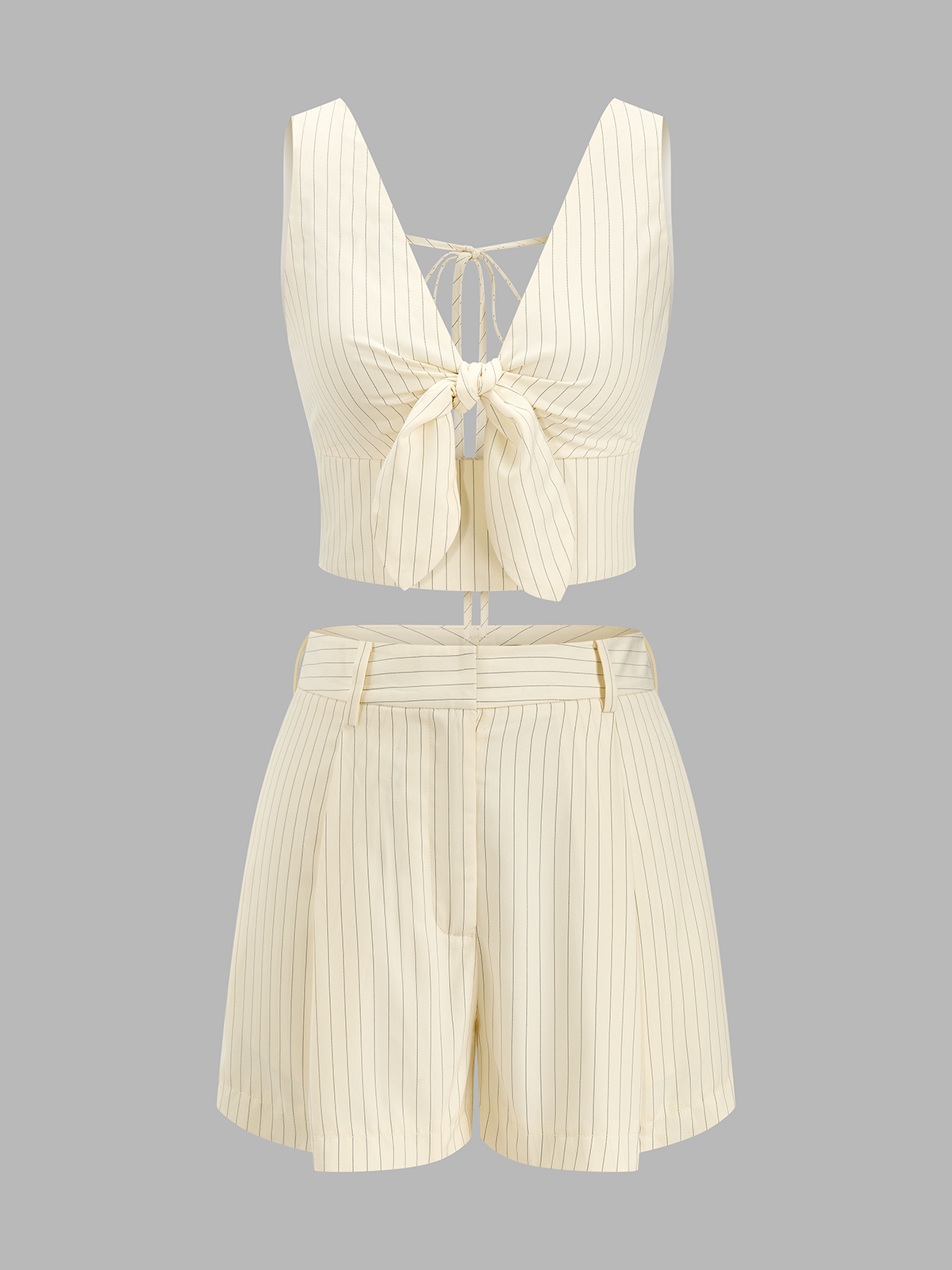 Striped Tie-Front Cropped Top and Shorts Set