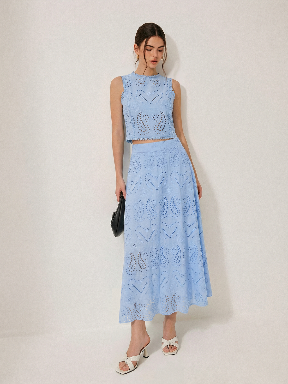 Eyelet Embroidery Top and Maxi Skirt Set