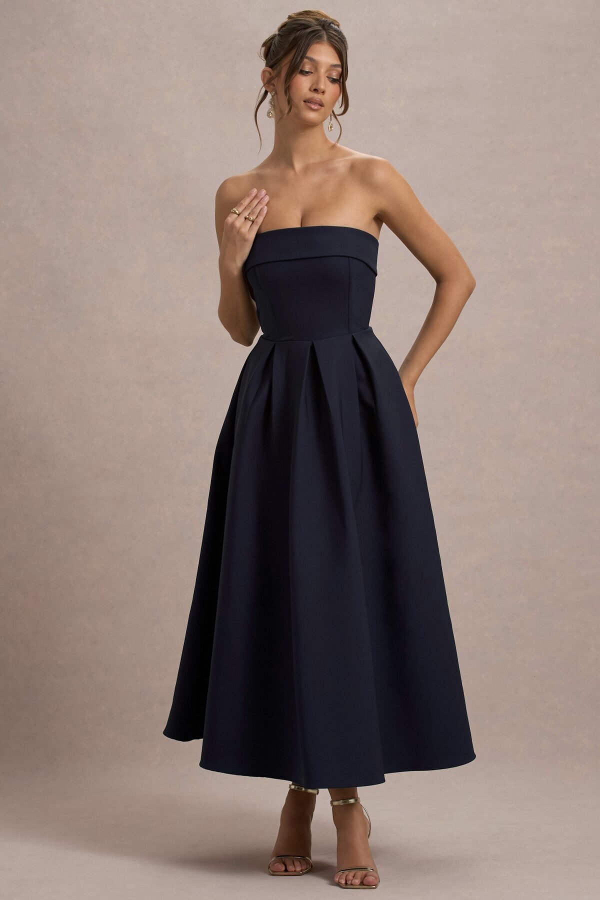 Navy Bandeau Skater Midi Dress