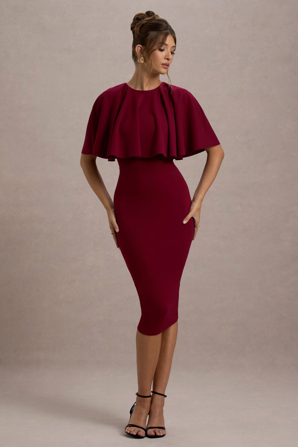 Berry Bodycon Cape Midi Dress