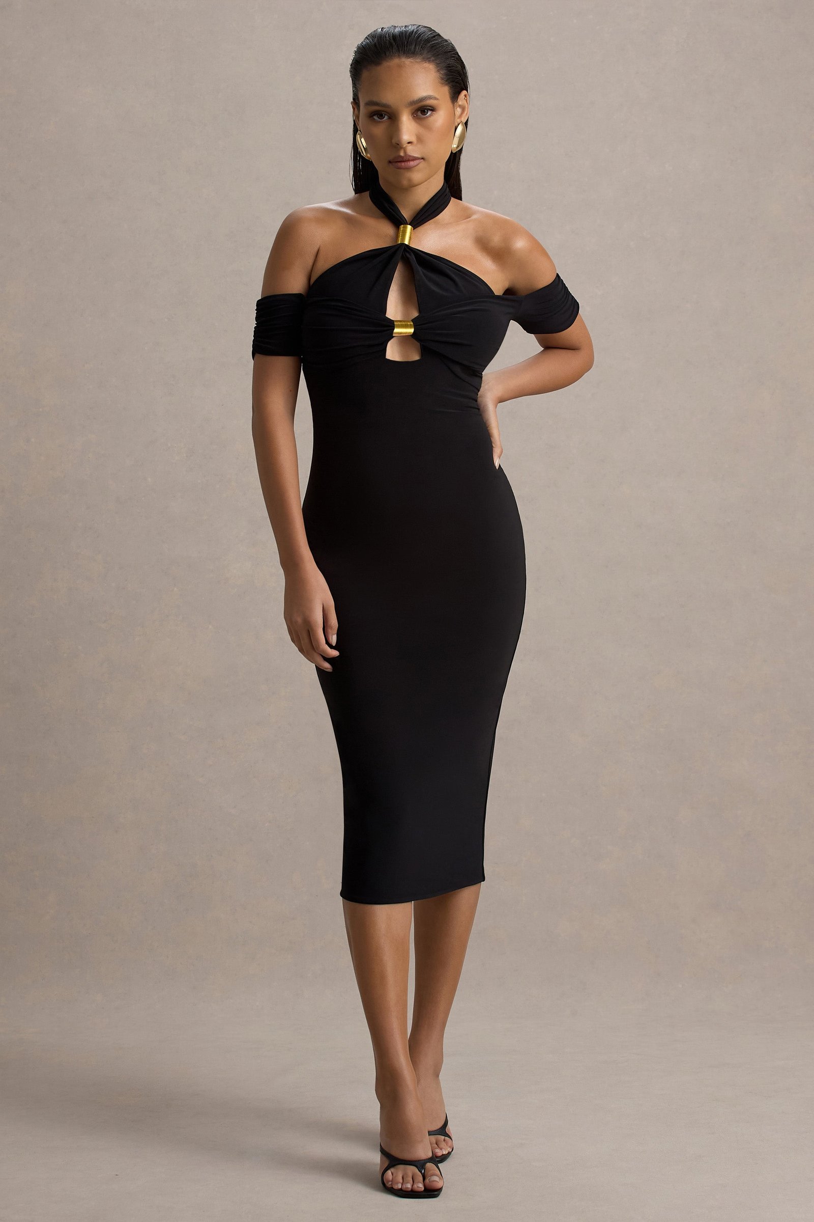 cut out halter neck midi dress in black Cut-Out Halter-Neck – Rich Stylo Karen Kane