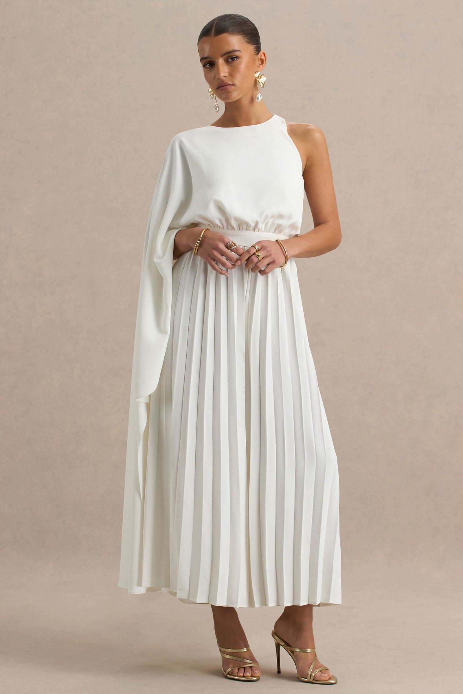 White Cape-Sleeve Jumpsuit
