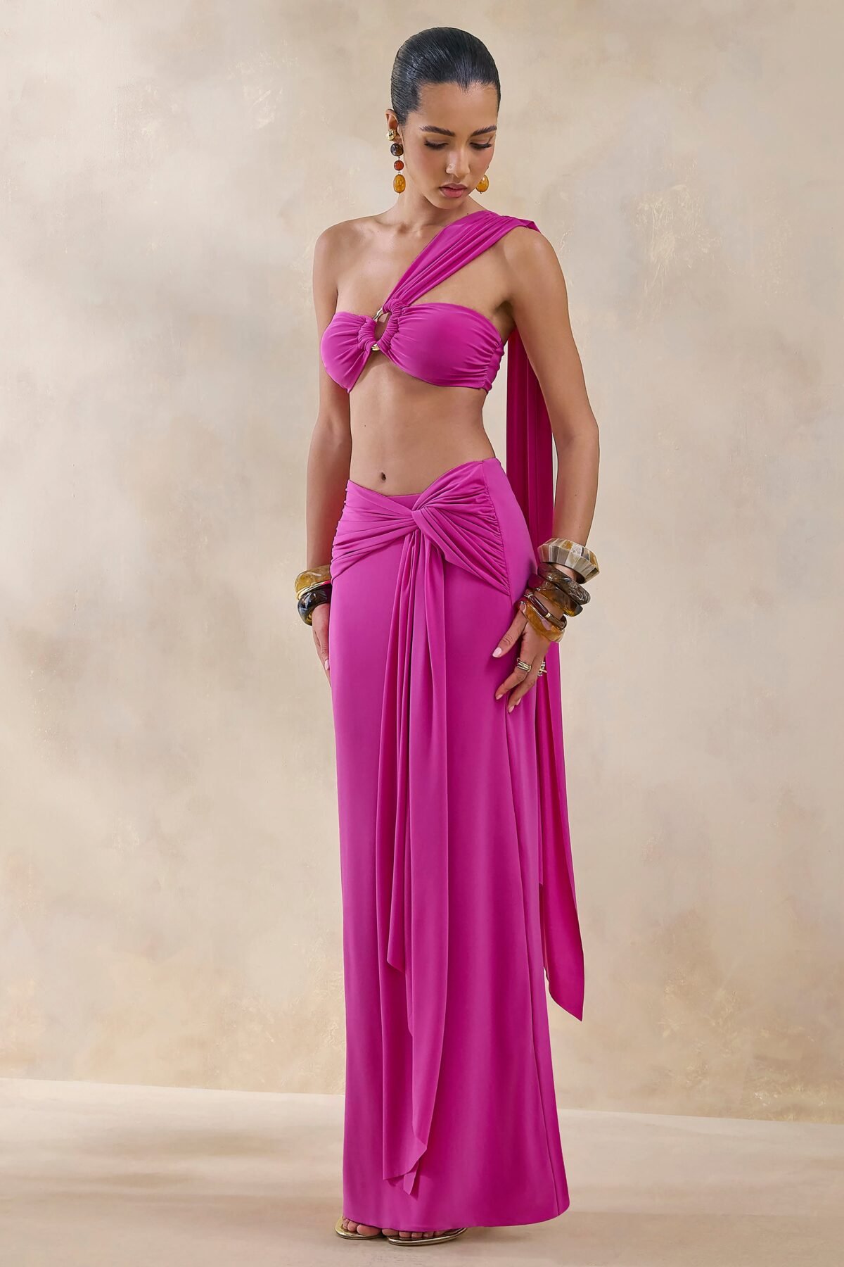 Hot Pink Wrap Maxi Skirt With Sash