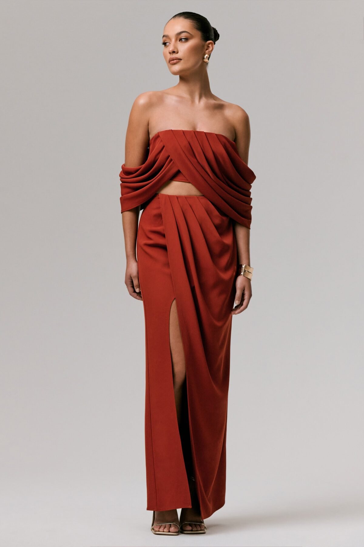 Terracotta Mid-Rise Maxi Skirt with Split