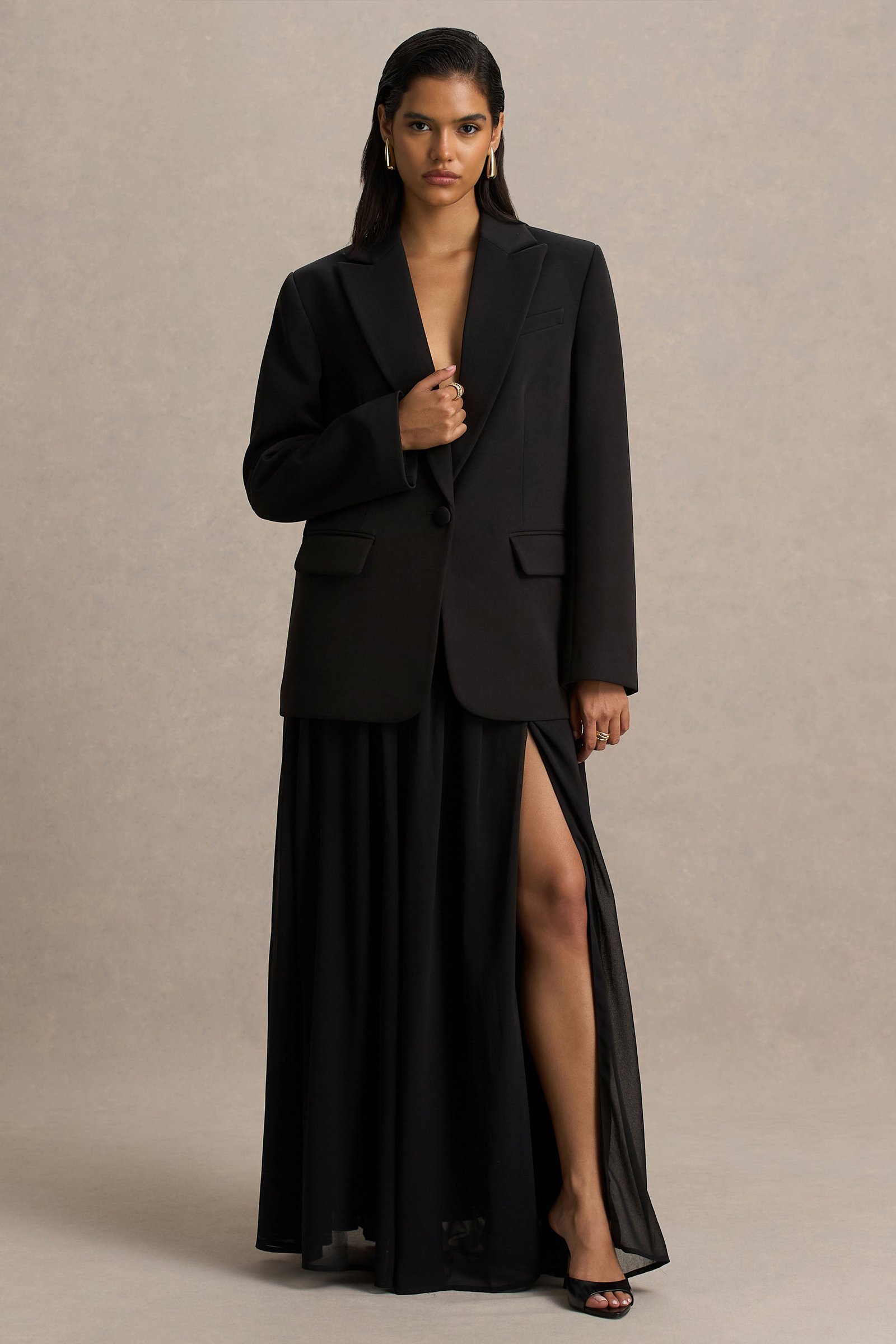 Black Chiffon Pleated Maxi Skirt