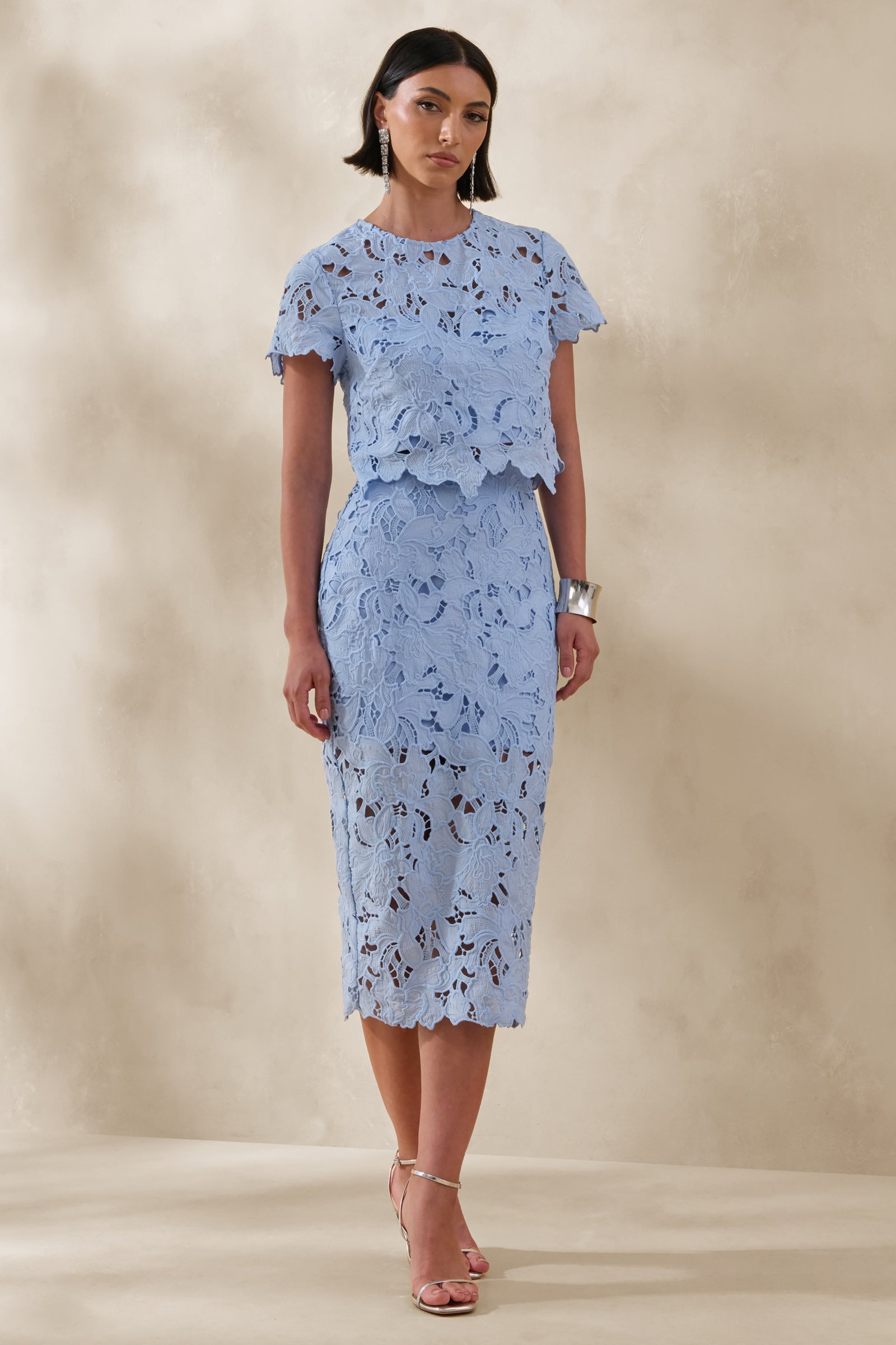 Powder Blue Lace Midi-Skirt