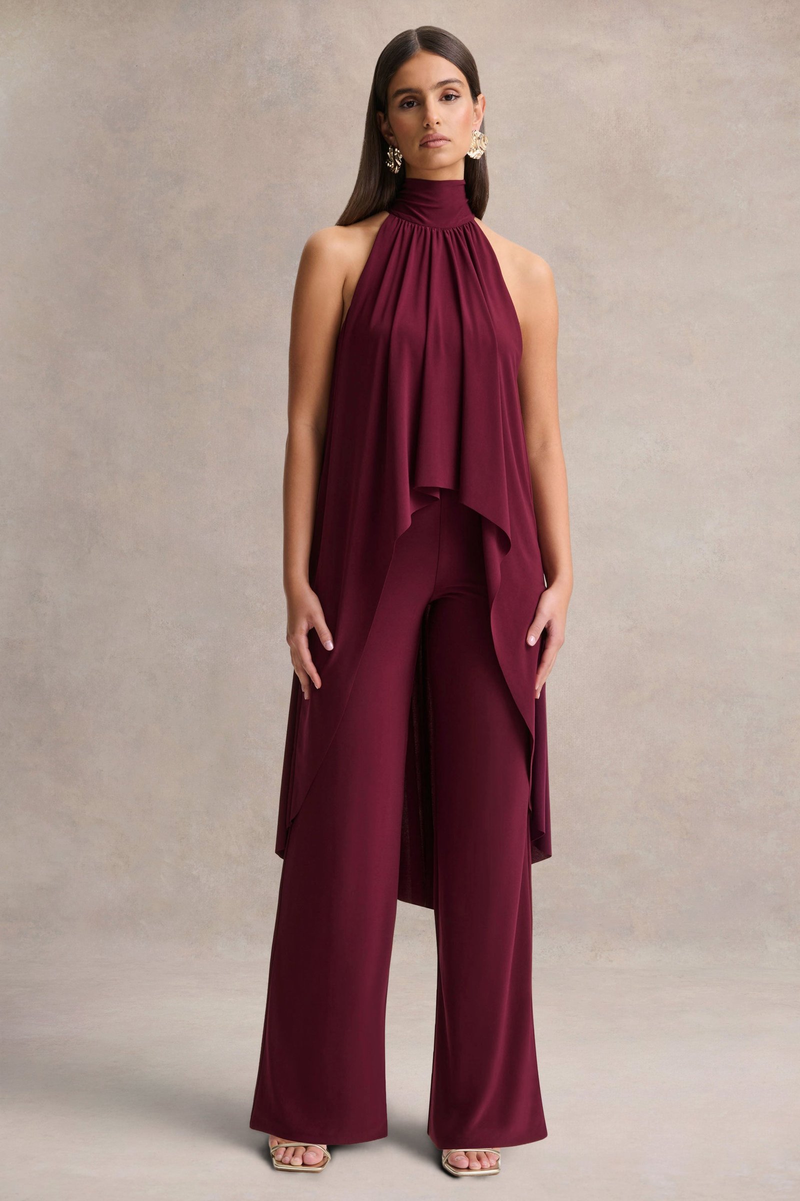 Burgundy Halter-Neck Jumpsuit