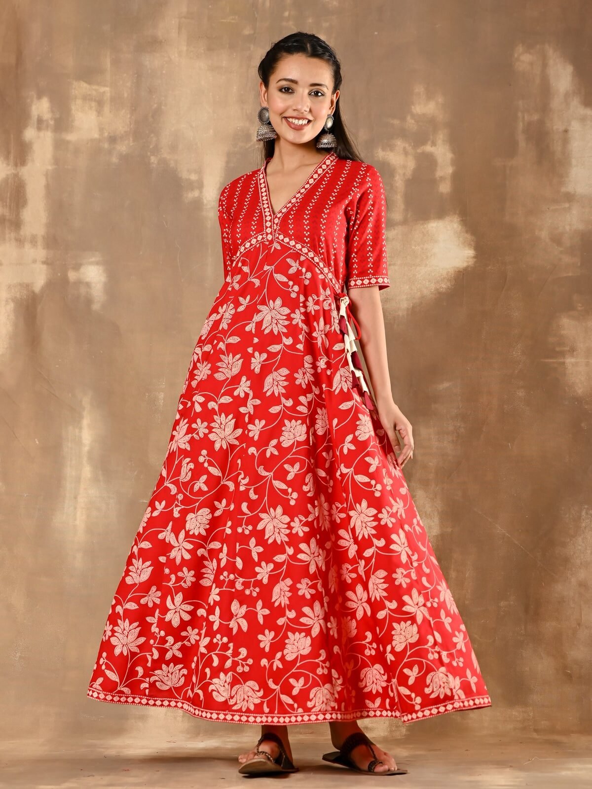 Red Bandhani Inspired Flora Dress