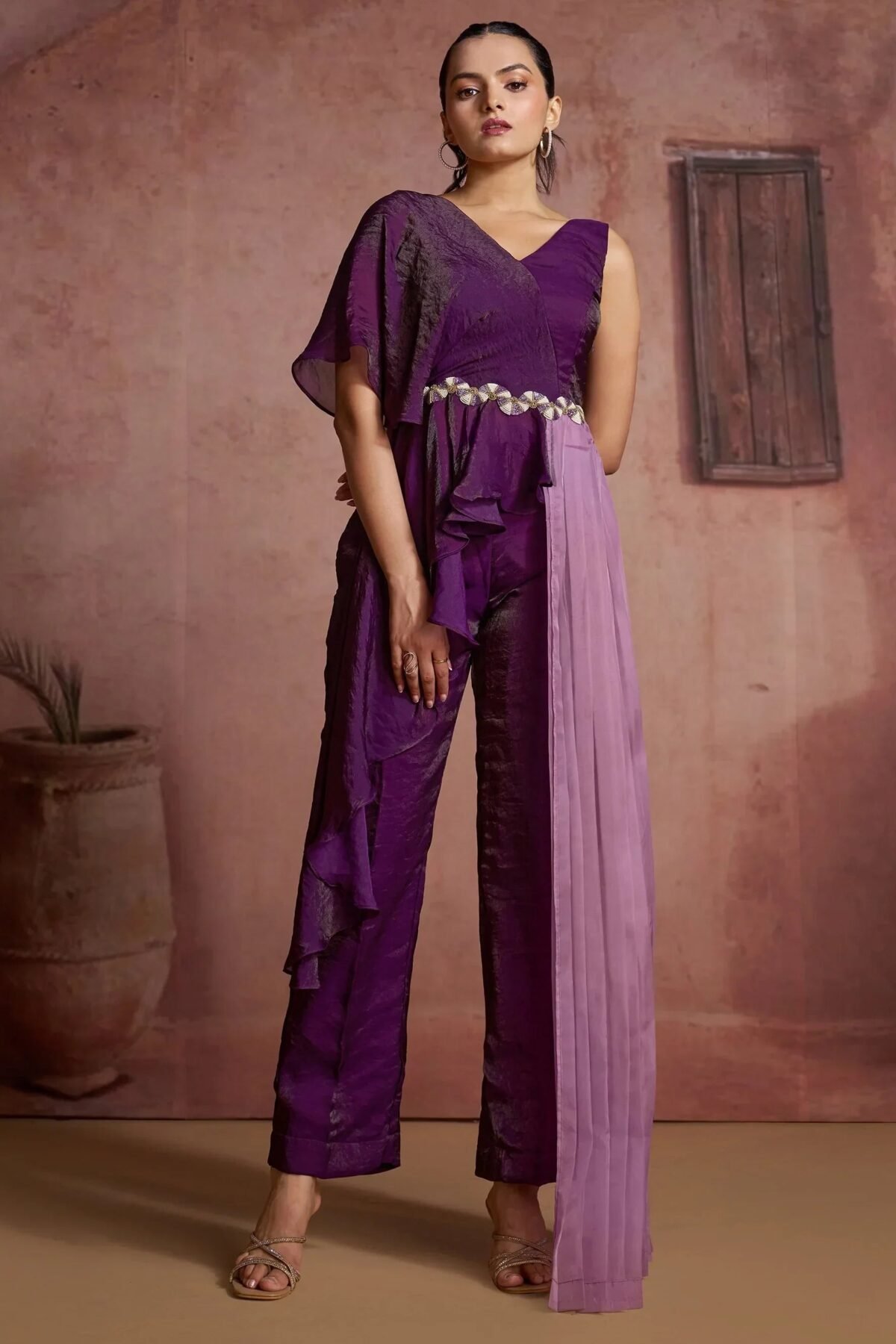 Fabulous Wine Digital Printed Muslin Silk Party Wear Co-Ord Set