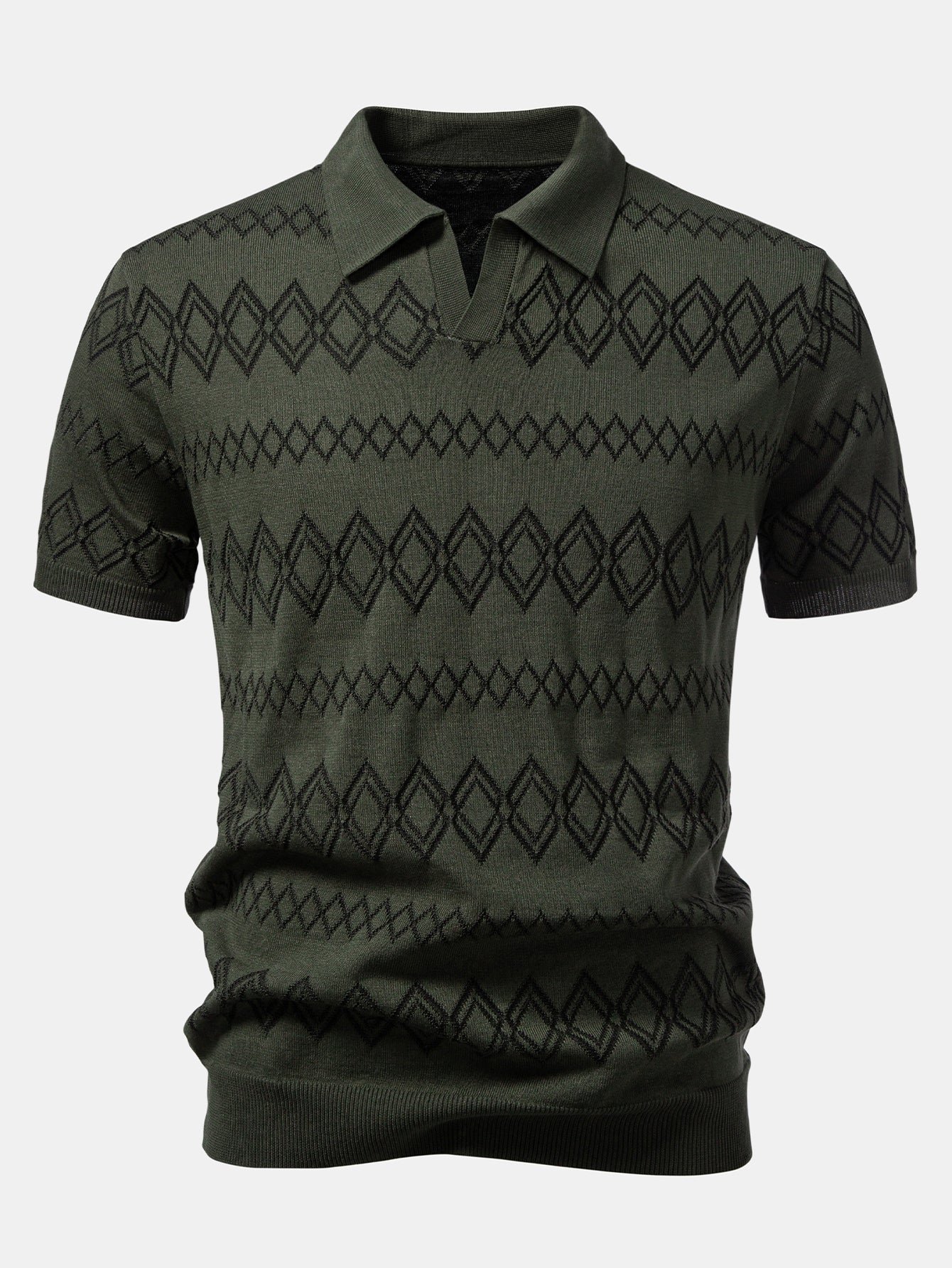 Geometric Jacquard Johnny Collar Polo