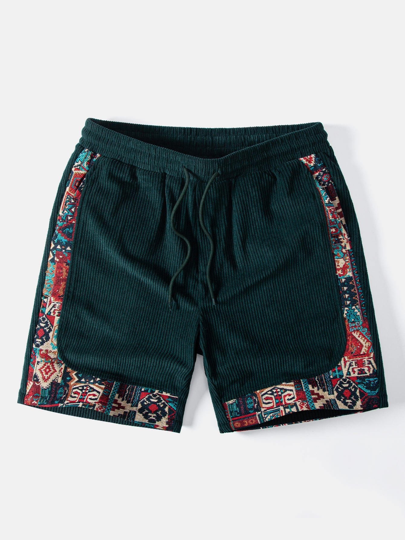 Ethnic Geometric Jacquard Patchwork Corduroy Shorts