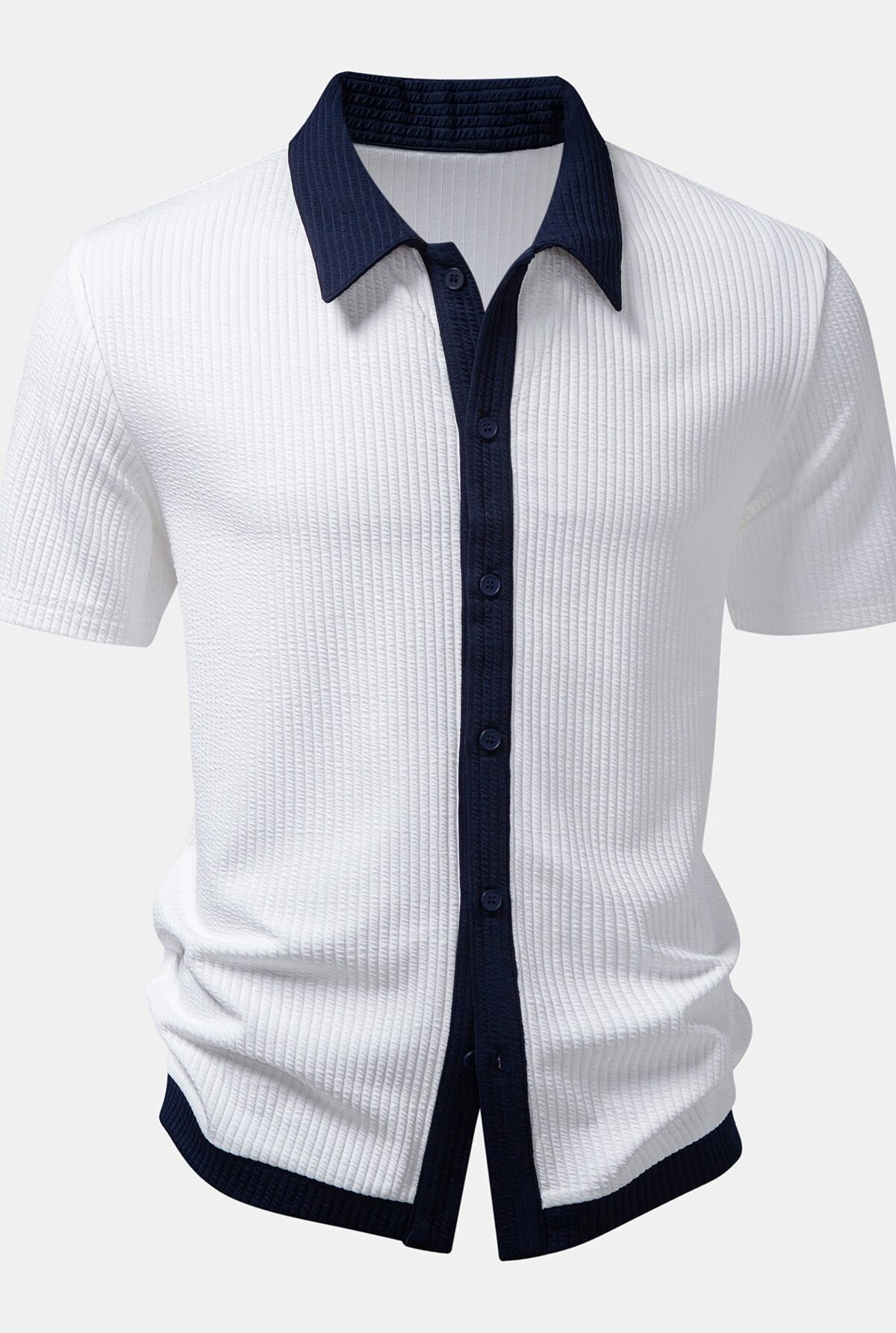 Contrast Ribbed Button Up Shirt