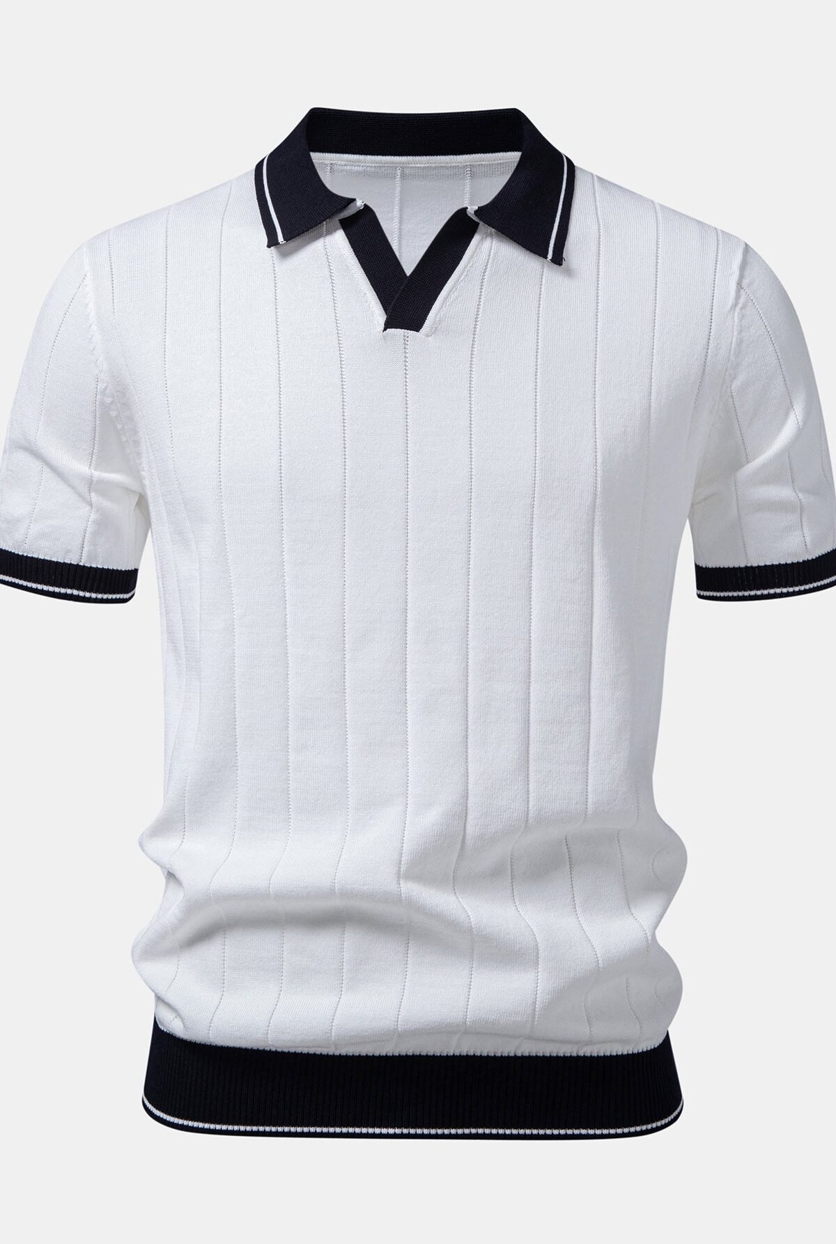 Contrast Trim Ribbed Johnny Collar Knit Polo