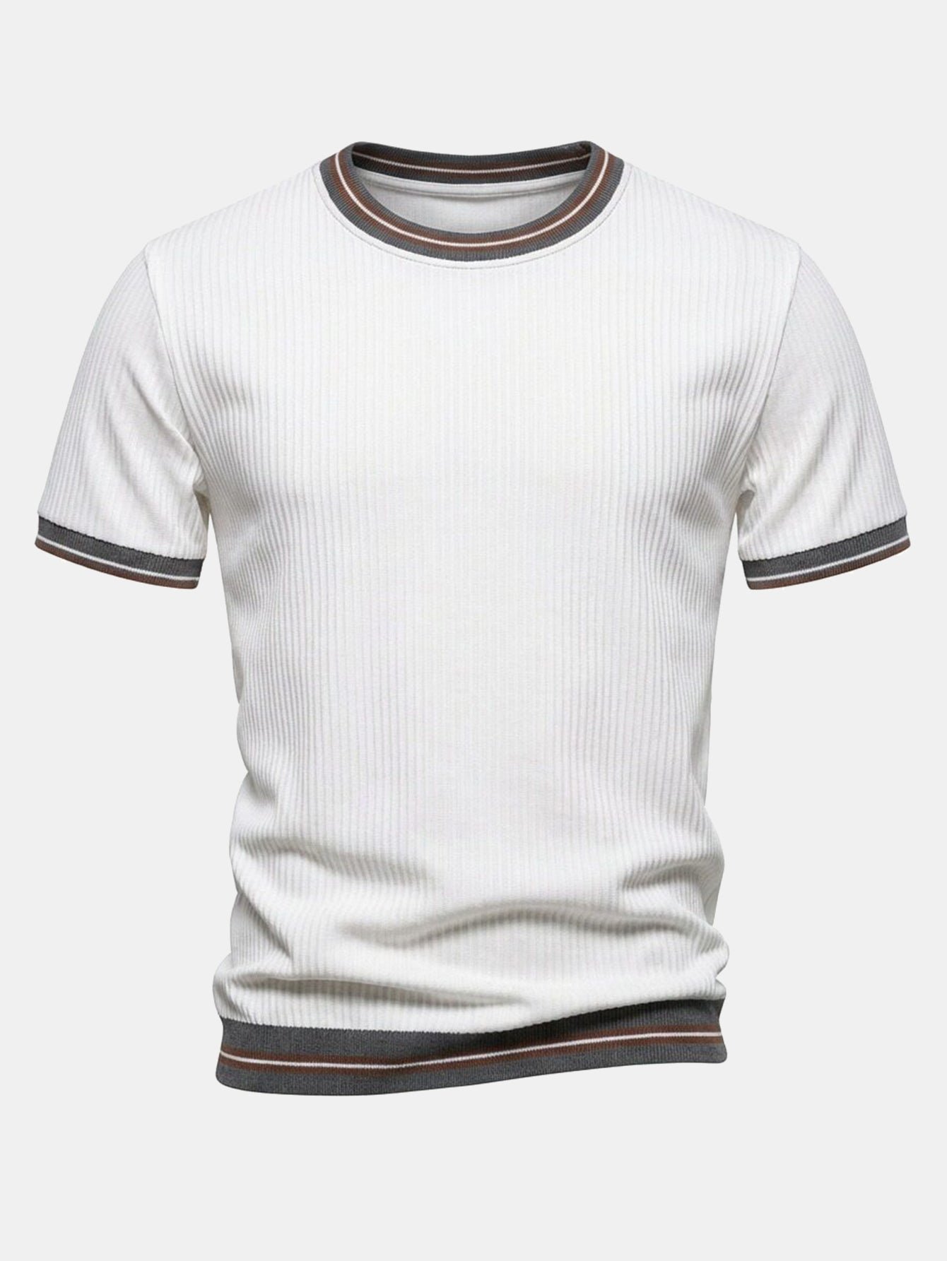 Textured Contrast Crew Neck Knit T-Shirt