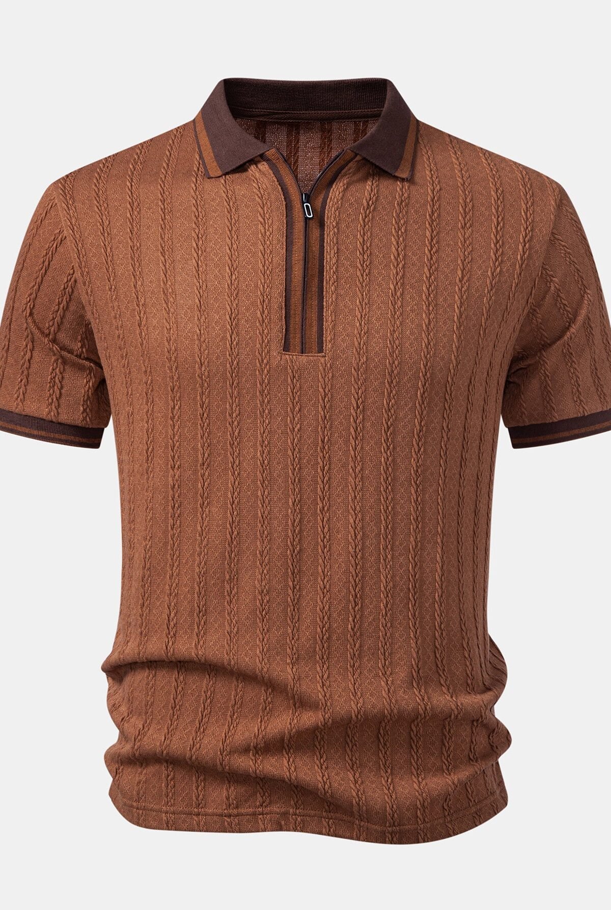 Wheat Ear Jacquard Zipper Knit Polo