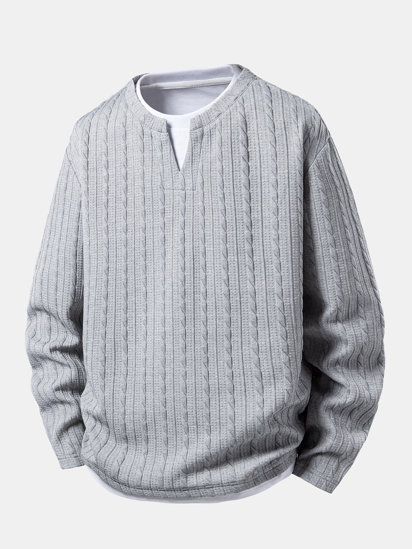 Relax Fit 2 In 1 Twisted Jacquard Notched Collar T-Shirt