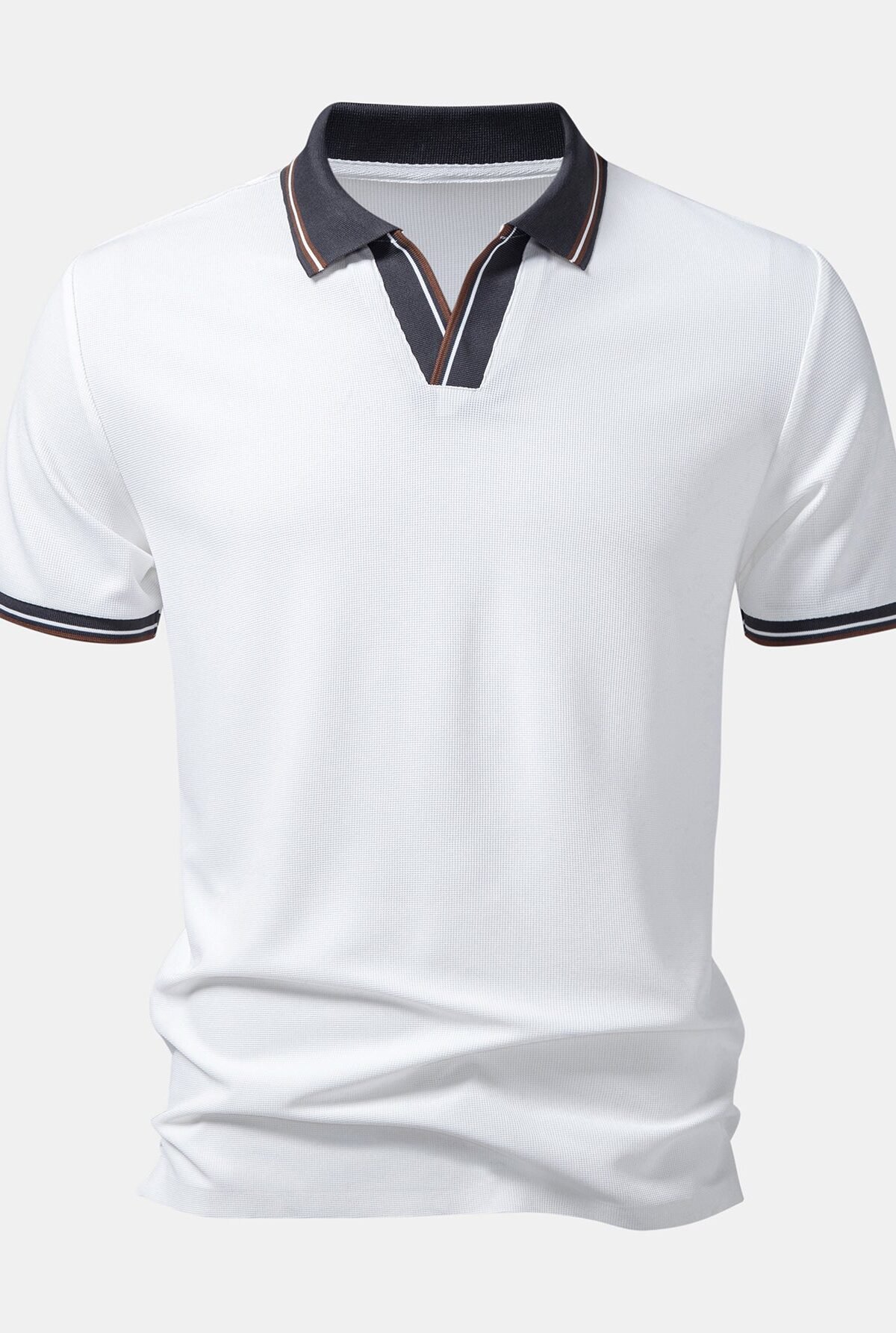 Contrast Trim Waffle Johnny Collar Polo