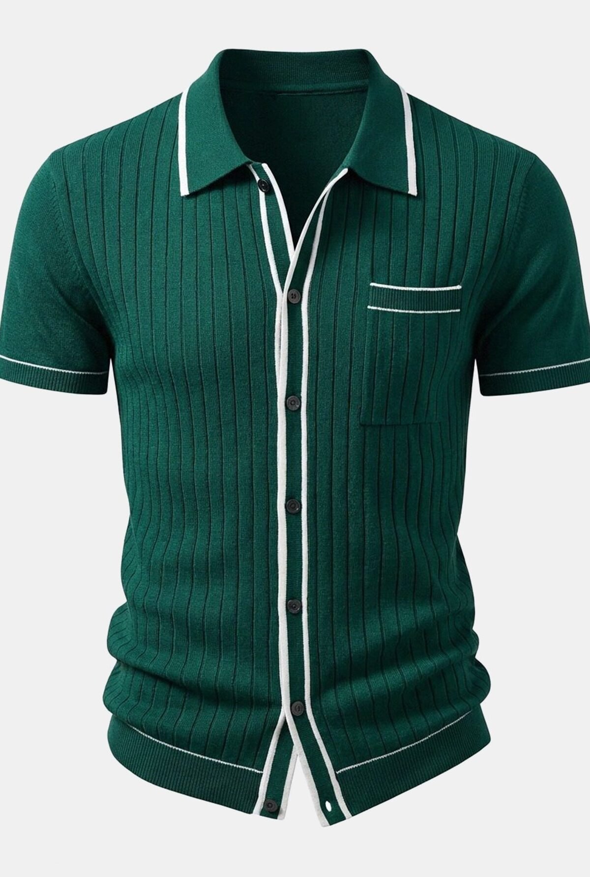 Contrast Trim Ribbed Knit Shirt