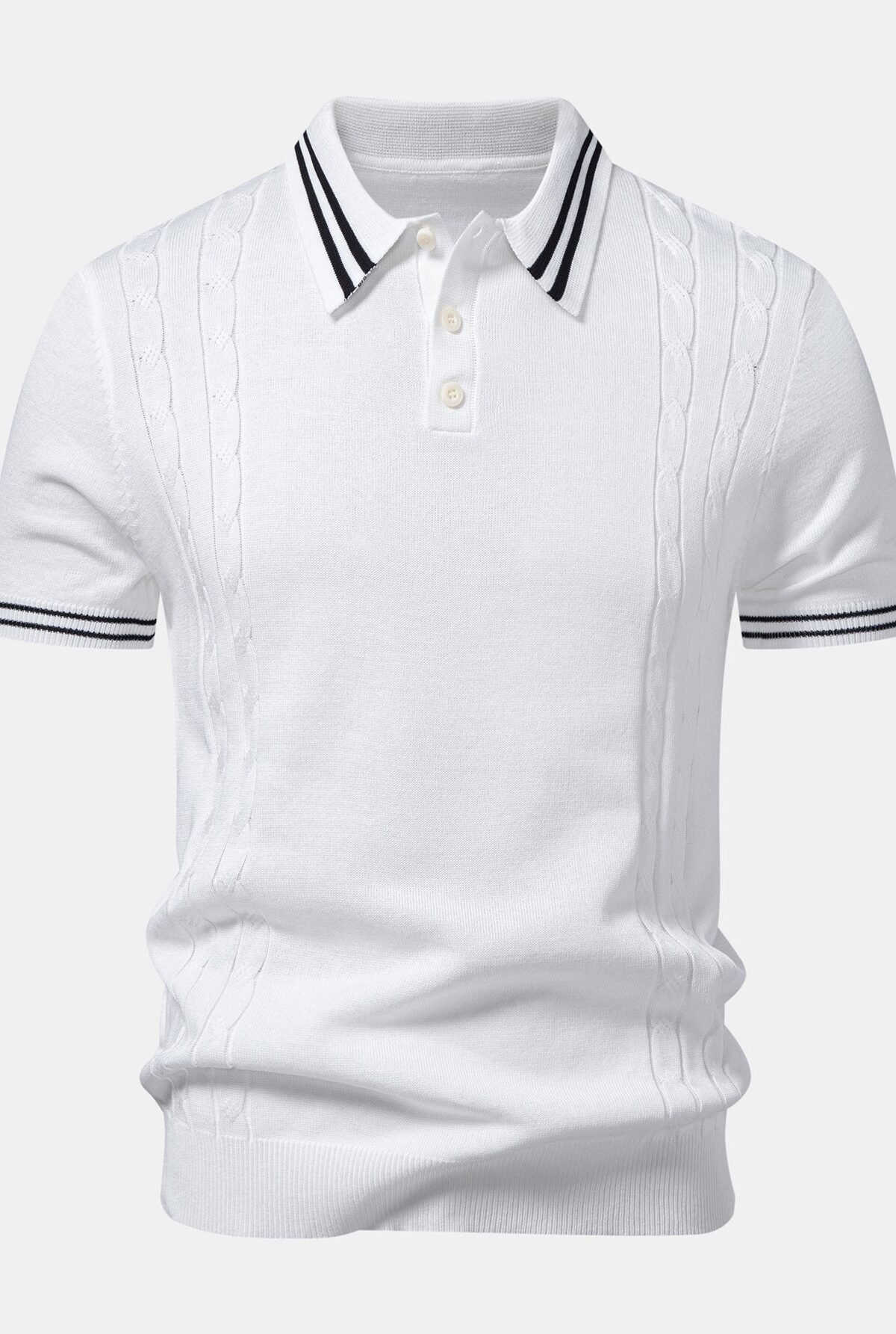 Contrast Trim Twisted Jacquard Knit Polo