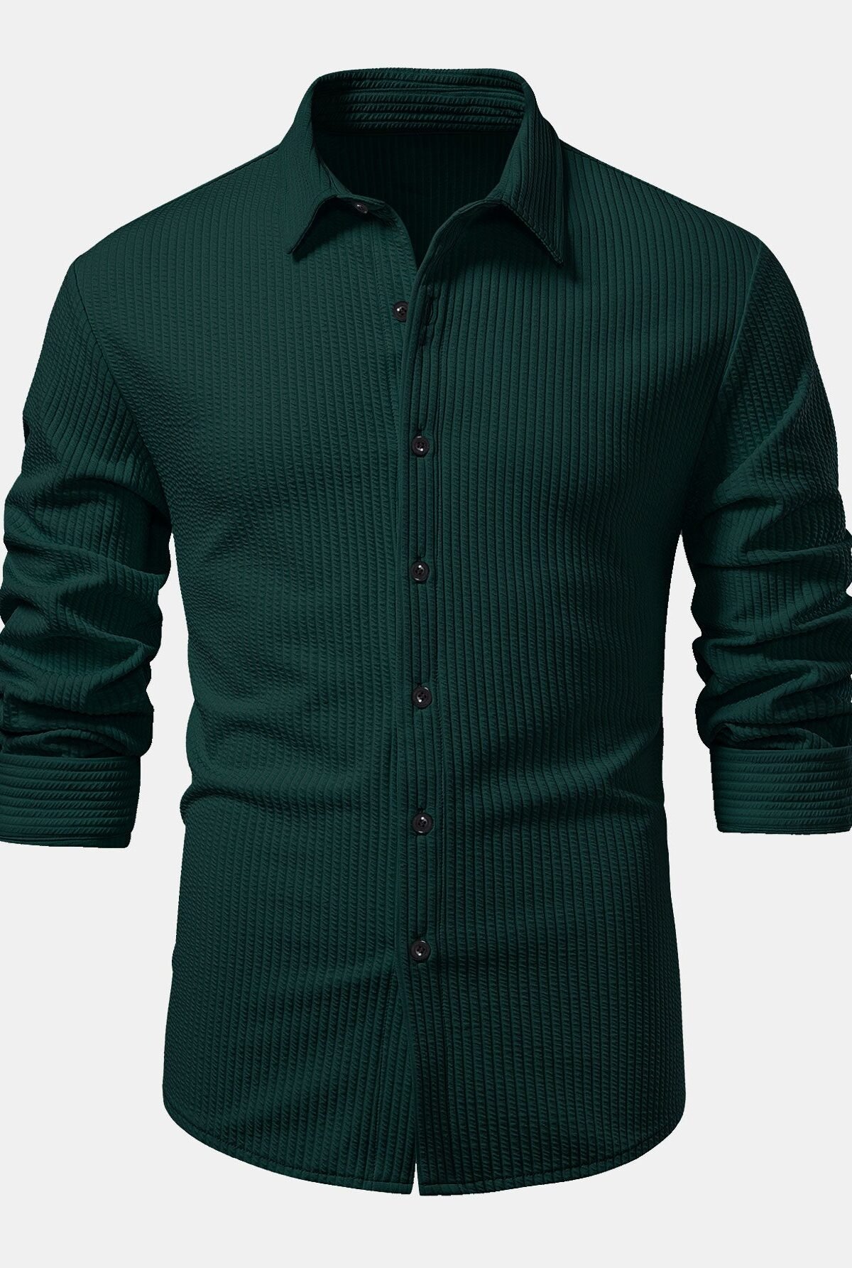Long Sleeve Muscle Fit Ribbed Button Up Shirt