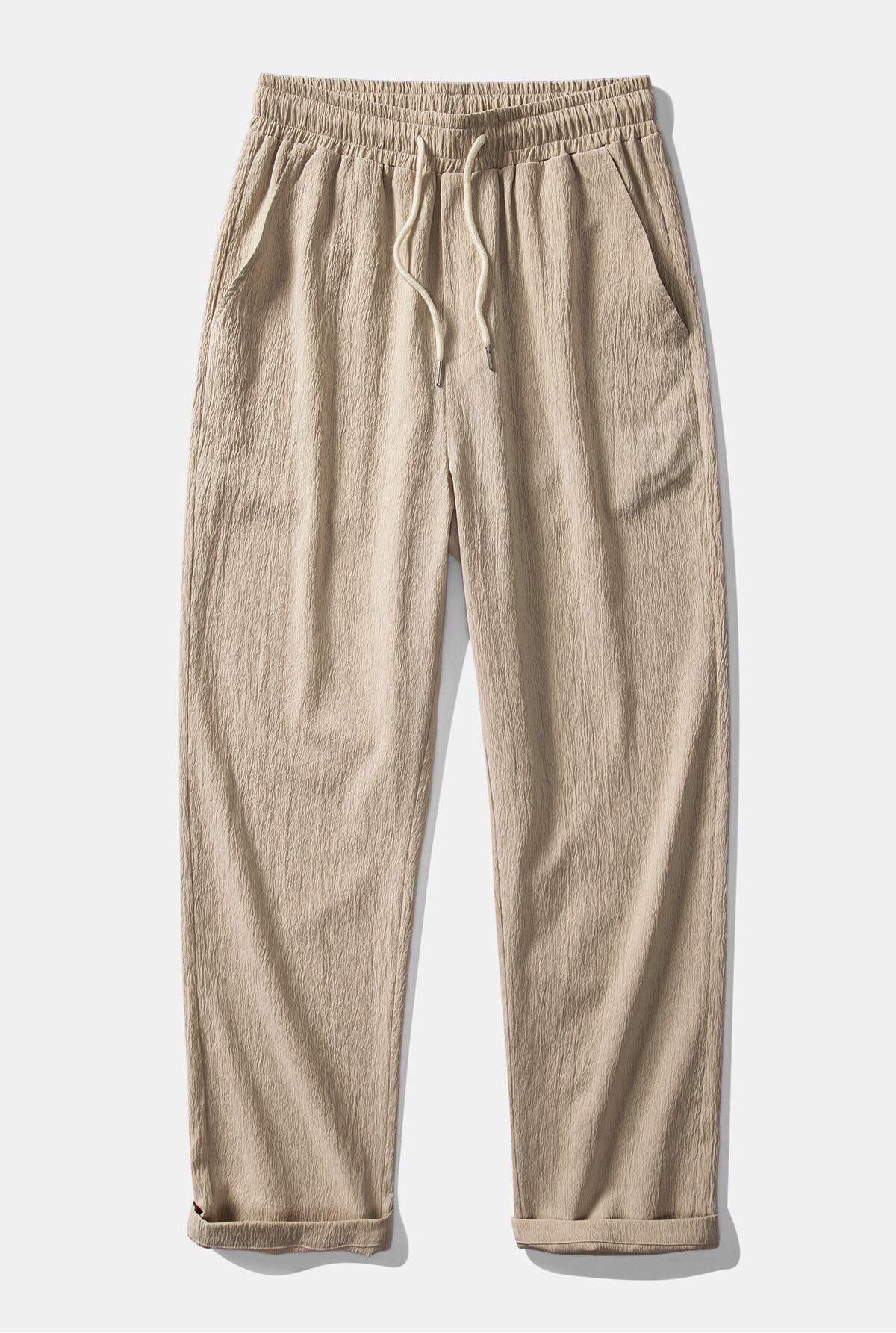 Crinkle Textured Straight Leg Pants