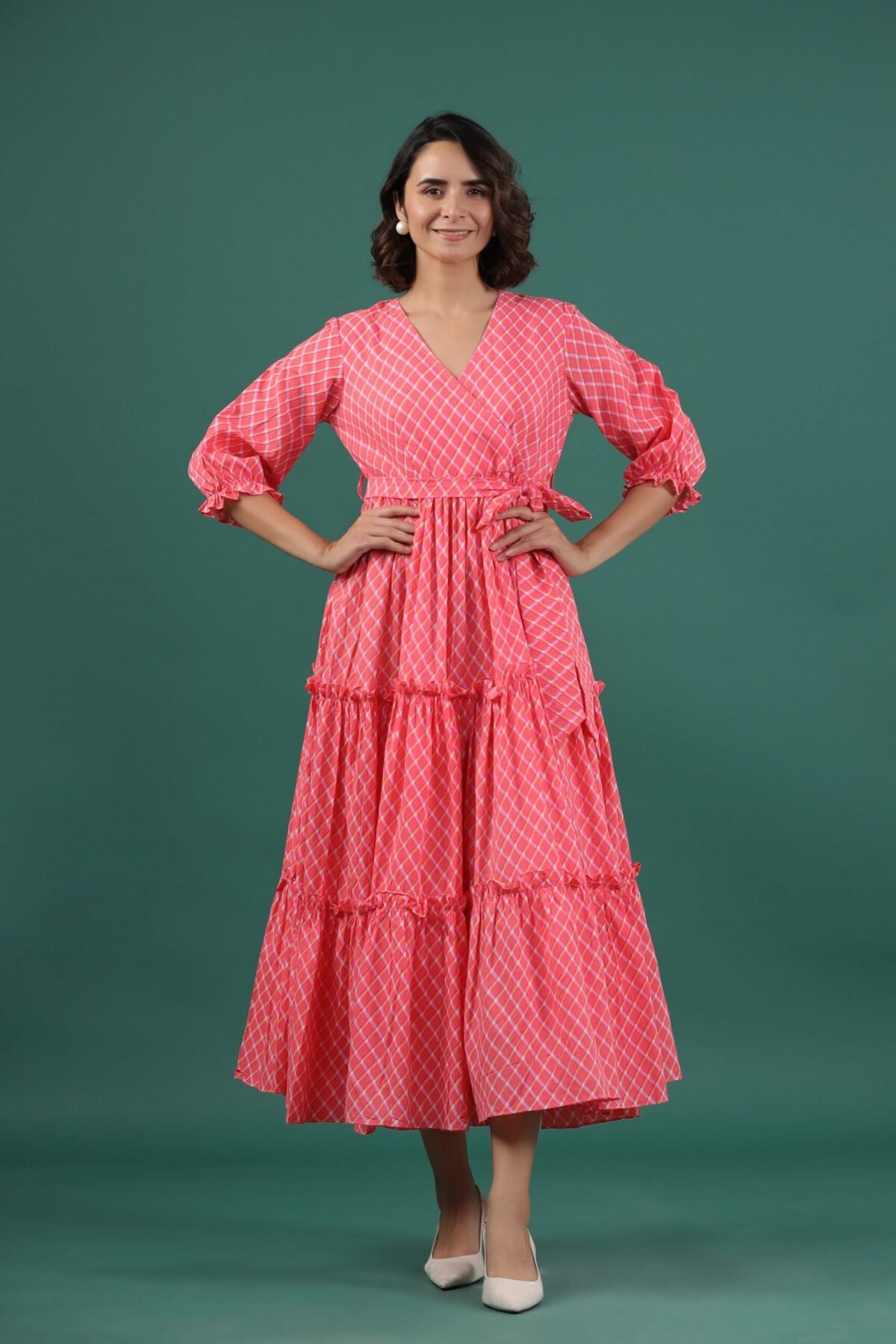 Pink Ankle Length Cotton Dress