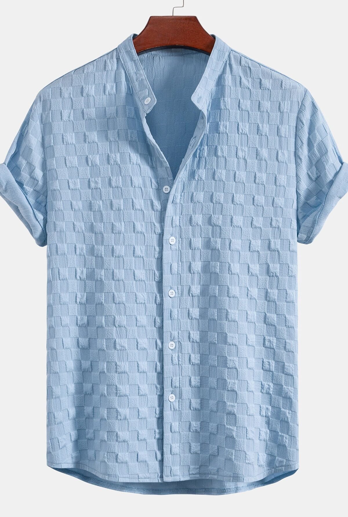 Checkerboard Jacquard Stand Collar Shirt