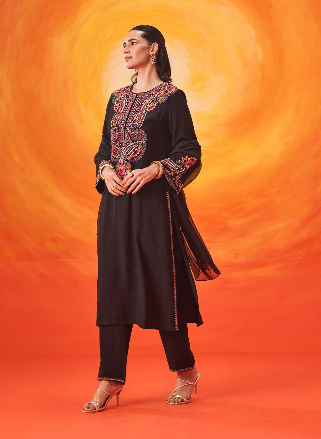 Ruh Black Embroidered Suit Set with Dupatta