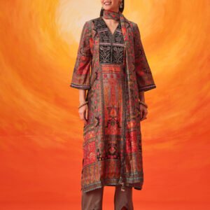 Aarzoo Grey Printed Chanderi Suit Set with Dupatta