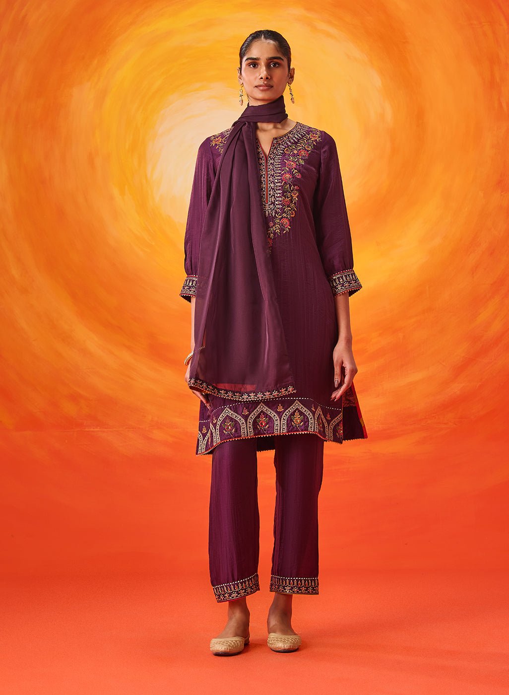 Alya Purple Embroidered Suit Set with Dupatta