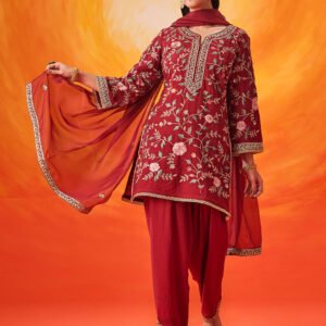 Vaara Kalini Maroon Embroidered Suit Set with Dupatta