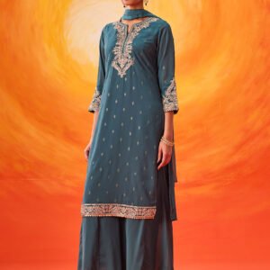Hrida Teal Embroidered Georgette Suit Set with Dupatta