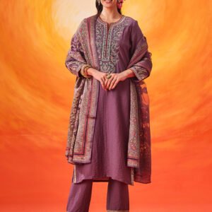 Eshira Lavender Zari Embroidered Suit Set with Dupatta