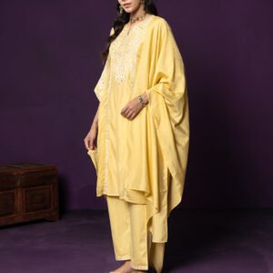 Maheen Yellow Embroidered Chanderi Suit Set with Dupatta